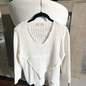 V Neck White Knit Sweater
